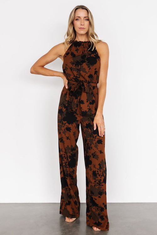 Brooklyn Wide Leg Jumpsuit, Black Floral