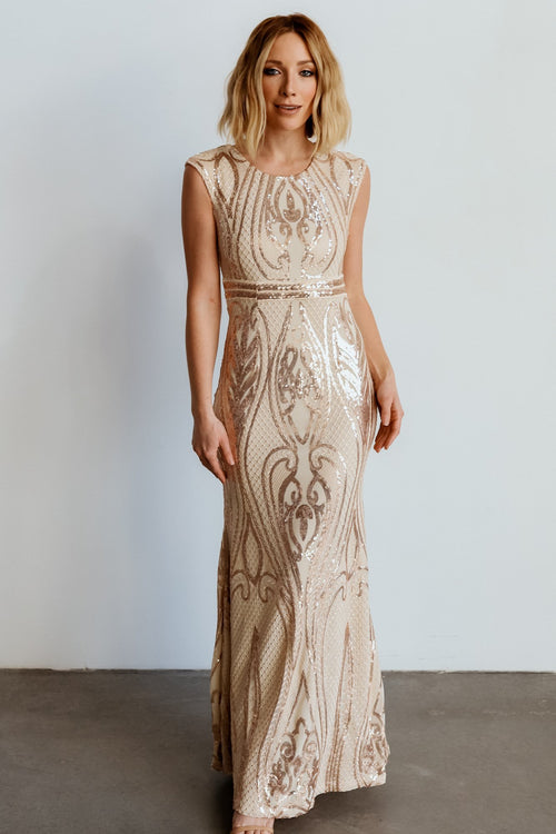 Georgina Sequin Maxi Dress with Recycled Polyester Gold, Evening Dresses