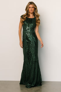 Azura Sequin Gown, Green + Gold