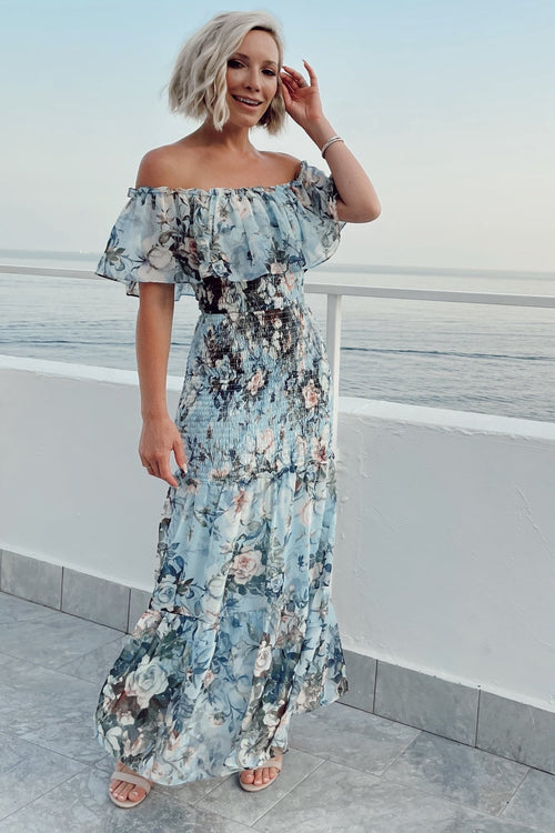 Ruffle Off The Shoulder Maxi Dress