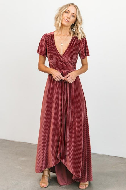 Andi Ribbed Velvet Wrap Dress | Dark Rose | Baltic Born