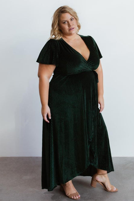 Andi Ribbed Velvet Wrap Dress | Emerald | Baltic Born