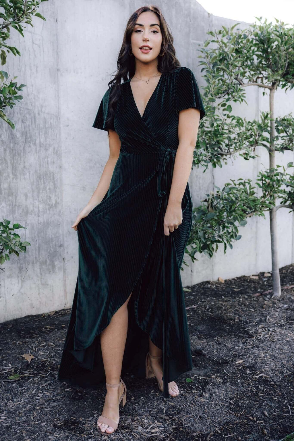 Andi Ribbed Velvet Wrap Dress | Emerald | Baltic Born