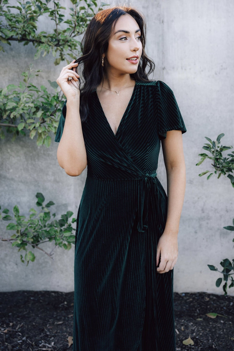 Andi Ribbed Velvet Wrap Dress | Emerald | Baltic Born