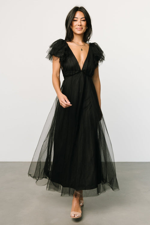 Mavani Swiss Dot Tulle Maxi Dress Baltic | Born | Black