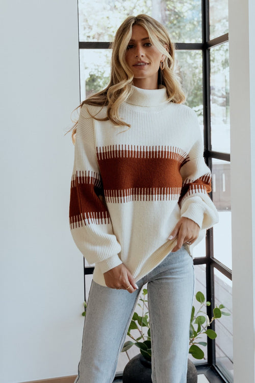 Randi Color Block Sweater, Natural