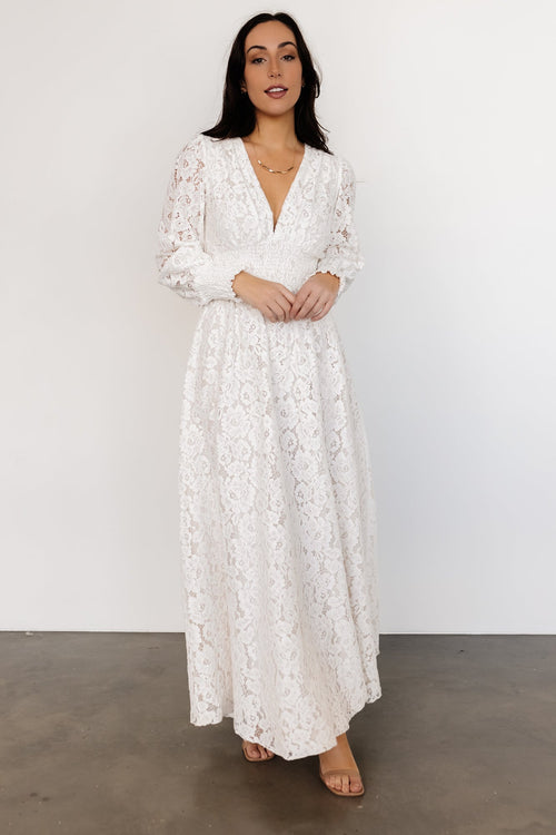 Aspen Smocked Lace Maxi Dress | Off White