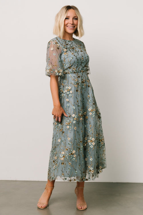 Cassandra Tulle Maxi Dress, Dark Blue Floral