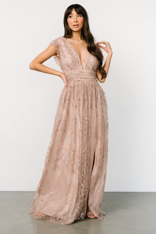 Marseille Embossed Maxi Dress, Rose Gold Sequin