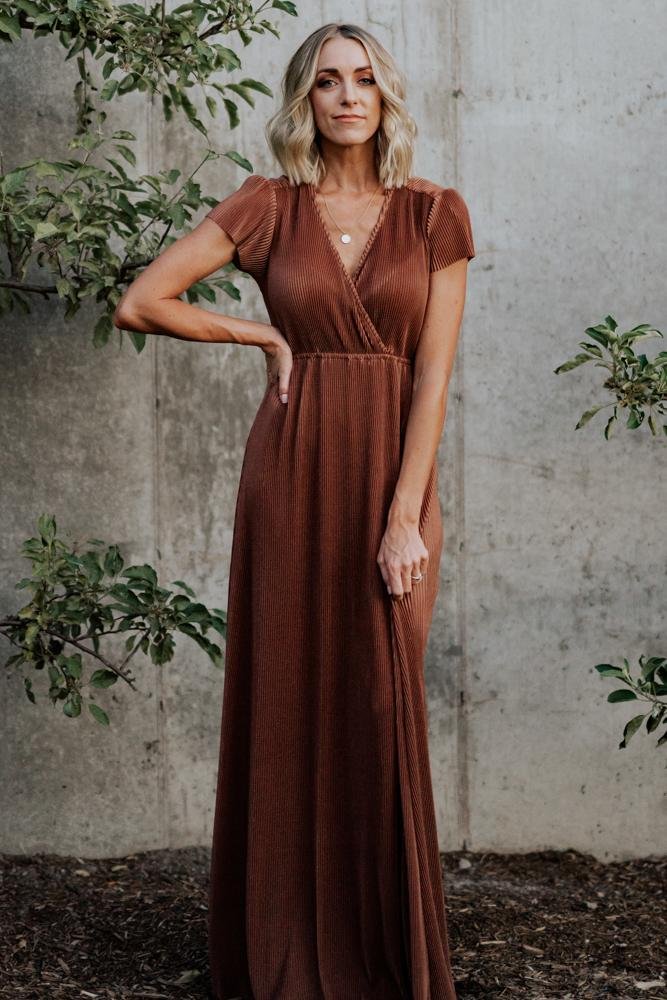 Athena Pleated Maxi Dress | Bronze | Baltic Born