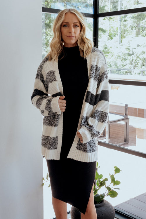 Jay Oversized Cardigan | White + Black | Baltic Born