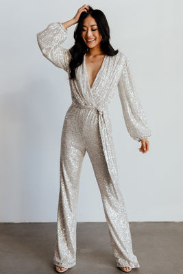 Petite Sequin Cut Out Detail Flare Jumpsuit