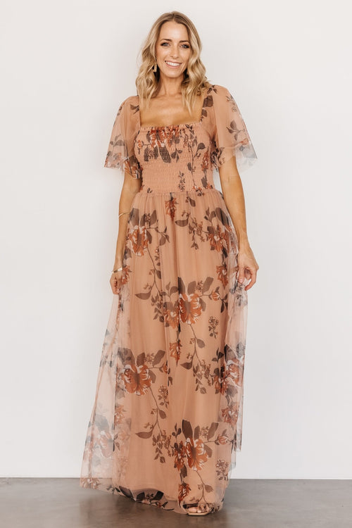 Alexandria Smocked Maxi Dress | Floral Born | Baltic Blush