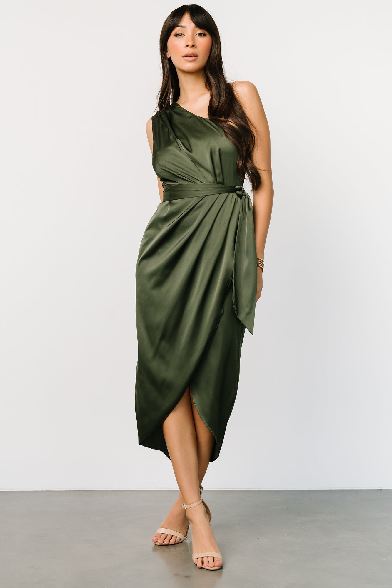 Celia One Shoulder Midi Dress | Olive | Baltic Born