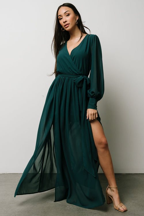 Hunter Green Maxi Dress - Long Sleeve Maxi Dress - Tiered Dress - Lulus