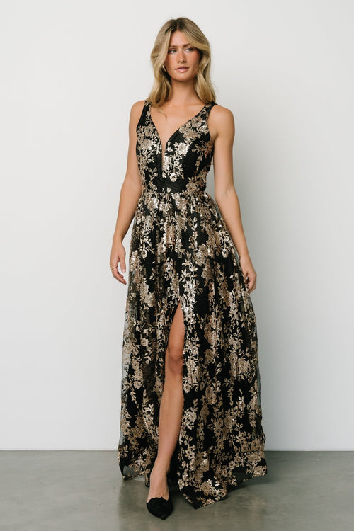 Shimmer Halter Maxi Dress in Black | LUCY IN THE SKY
