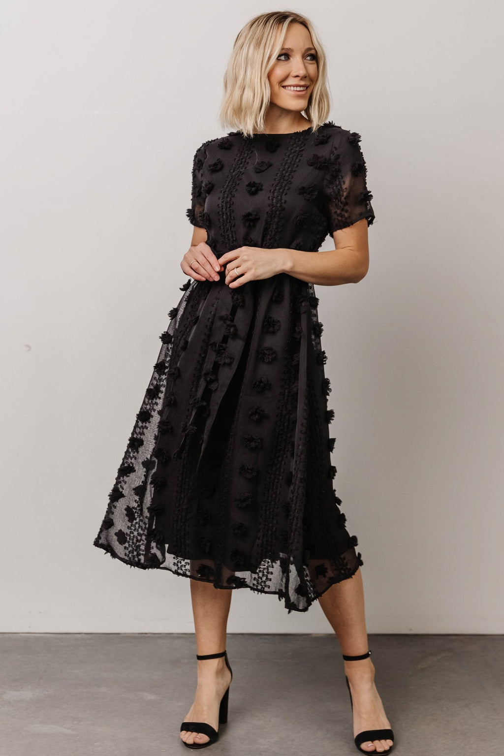 Darbi Floral Dot Midi Dress | Black | Baltic Born