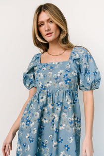 Elena Mini Dress | French Floral Baltic Blue | Born