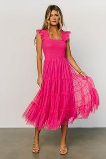 Tessa Tiered Tulle Tank Dress, Hot Pink