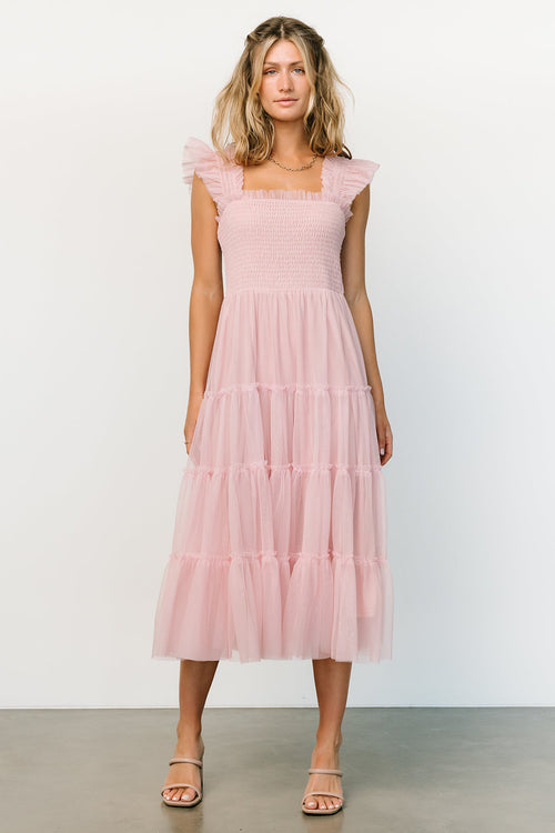 Tessa Tiered Tulle Tank Dress, Hot Pink