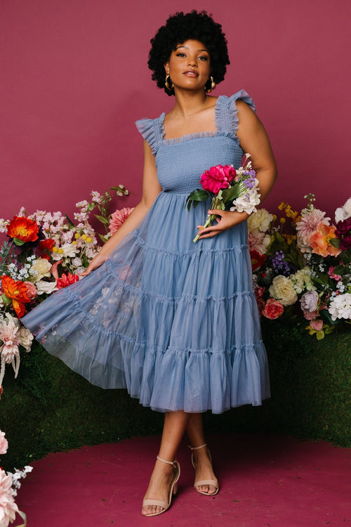 Cora Smocked Tulle Dress | Rust Floral