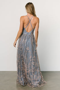 Genevieve Glitter Maxi Dress, Gold + Nude