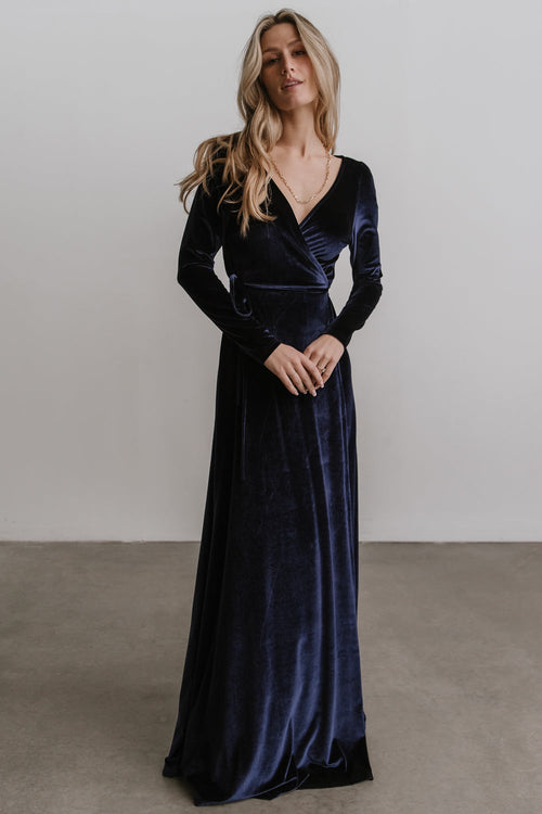 Navy Blue Long Sleeve Velvet Maxi Dress -  Sweden