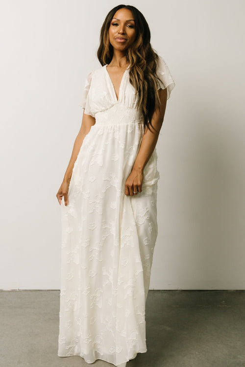 Aspen Smocked Lace Maxi Dress | Off White
