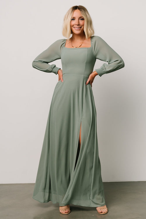 Amanda Smocked Dotted Maxi Dress, Evergreen