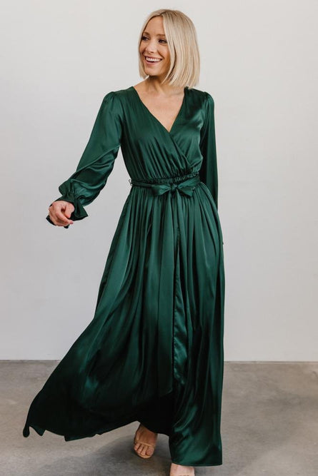 Holly Satin Maxi Dress | Dark Green | Baltic Born