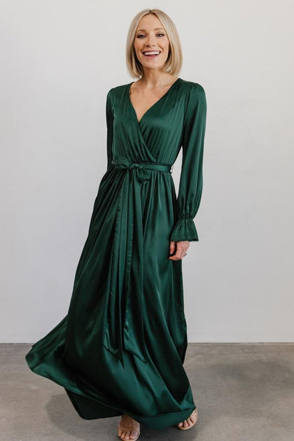 Holly Satin Maxi Dress | Dark Green | Baltic Born