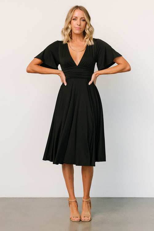 Buy V&A  Love & Roses Black Woodland Shirred V Neck Midi Dress from Next  Lithuania