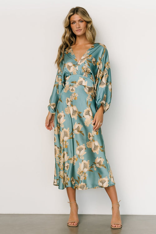 Bari Satin Midi Dress | Natural Floral | Baltic Born