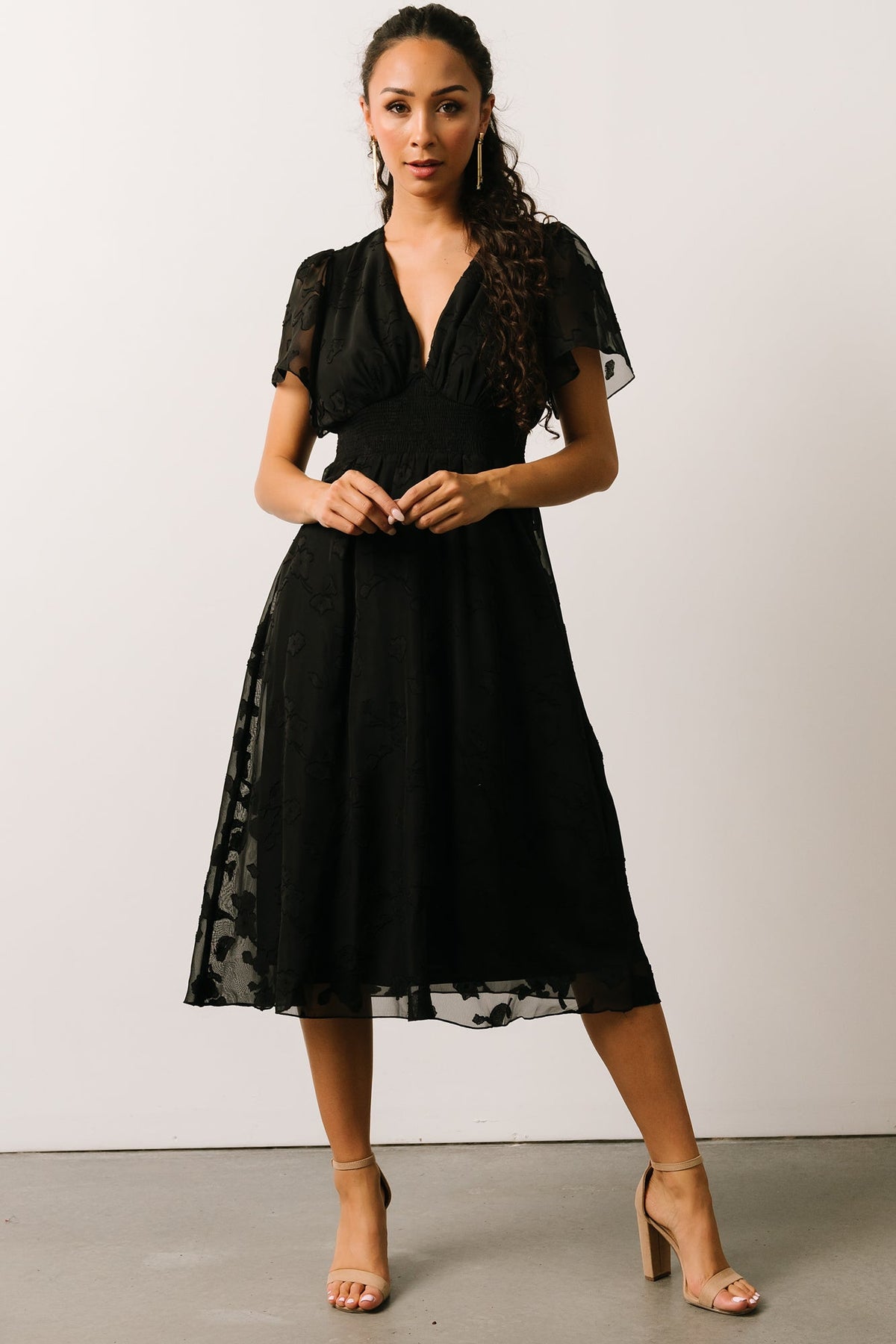 June Smocked Midi Dress | Black | Baltic Born