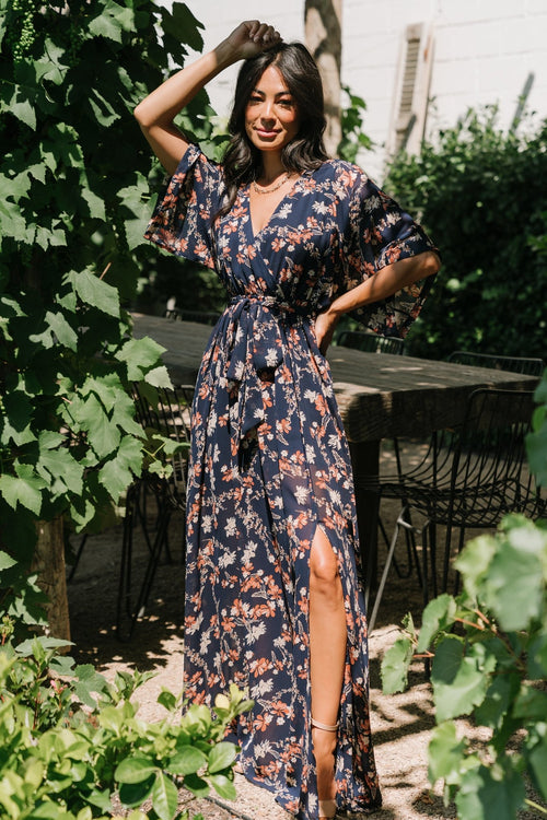 Madeline Maxi Dress | Navy | Coral Born Baltic Floral 