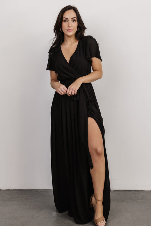 Stina Satin Maxi Dress | Black | Baltic Born