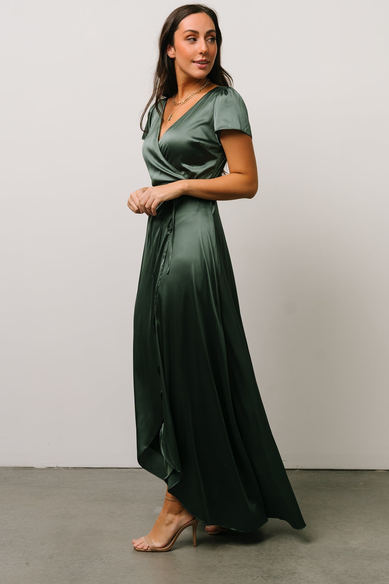 Krystal Satin Wrap Gown | Winter Green | Baltic Born