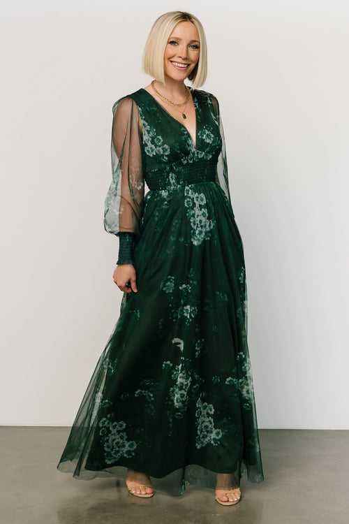 Layla Tulle Maxi Dress, Green + Pink Floral