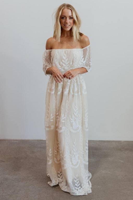 leon white off shoulder maxi dress