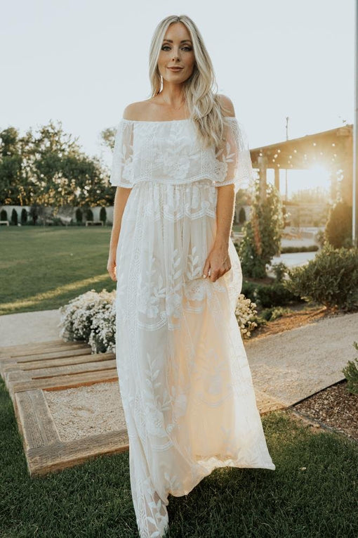 leon white off shoulder maxi dress