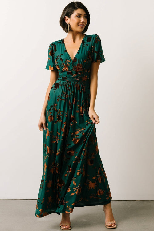 Arabella Embroidered Tulle Maxi Dress, Gold + Black