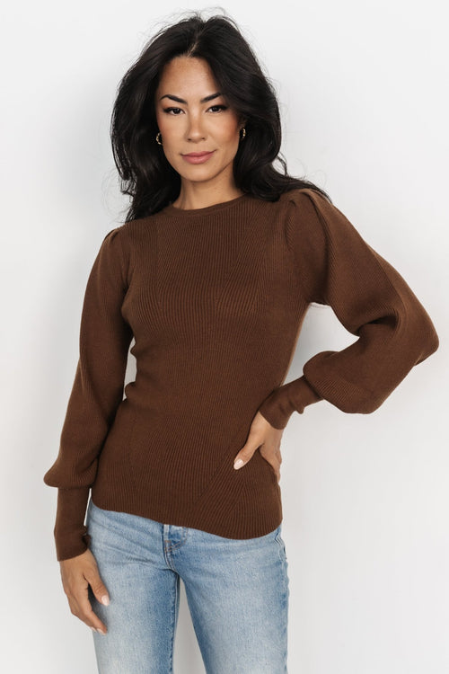 Wholesale Women's Knitwear Sweater Stone Embroidered Brown - 16799