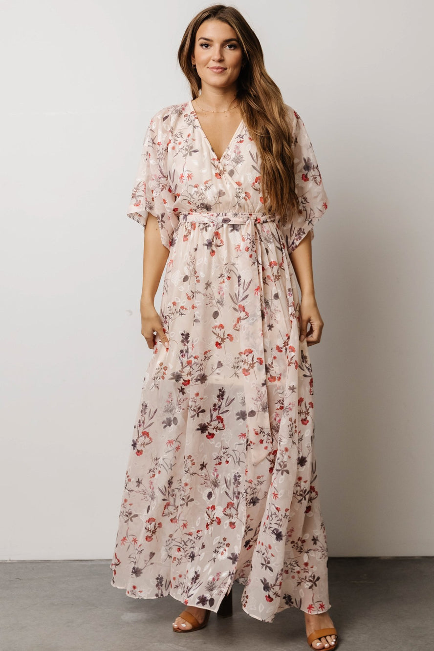 Luca Jacquard Kimono Maxi Dress | Cherry Blossom Floral | Baltic Born