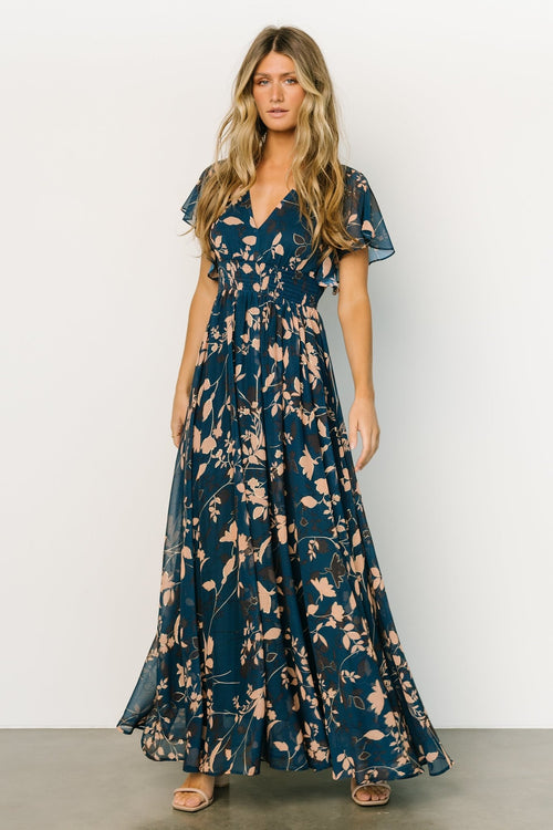 Layla Tulle Maxi Dress, Blue + Golden Floral
