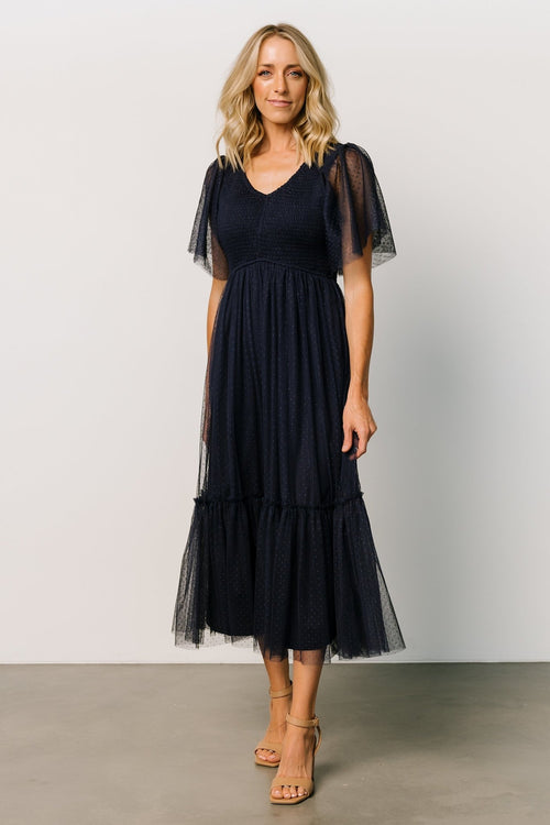 Hazel Eyelet Midi Dress, Black