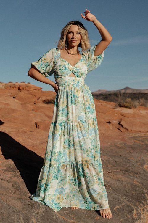 Strike A Pose Plunging Floral Maxi Dress (Ivory Multi)