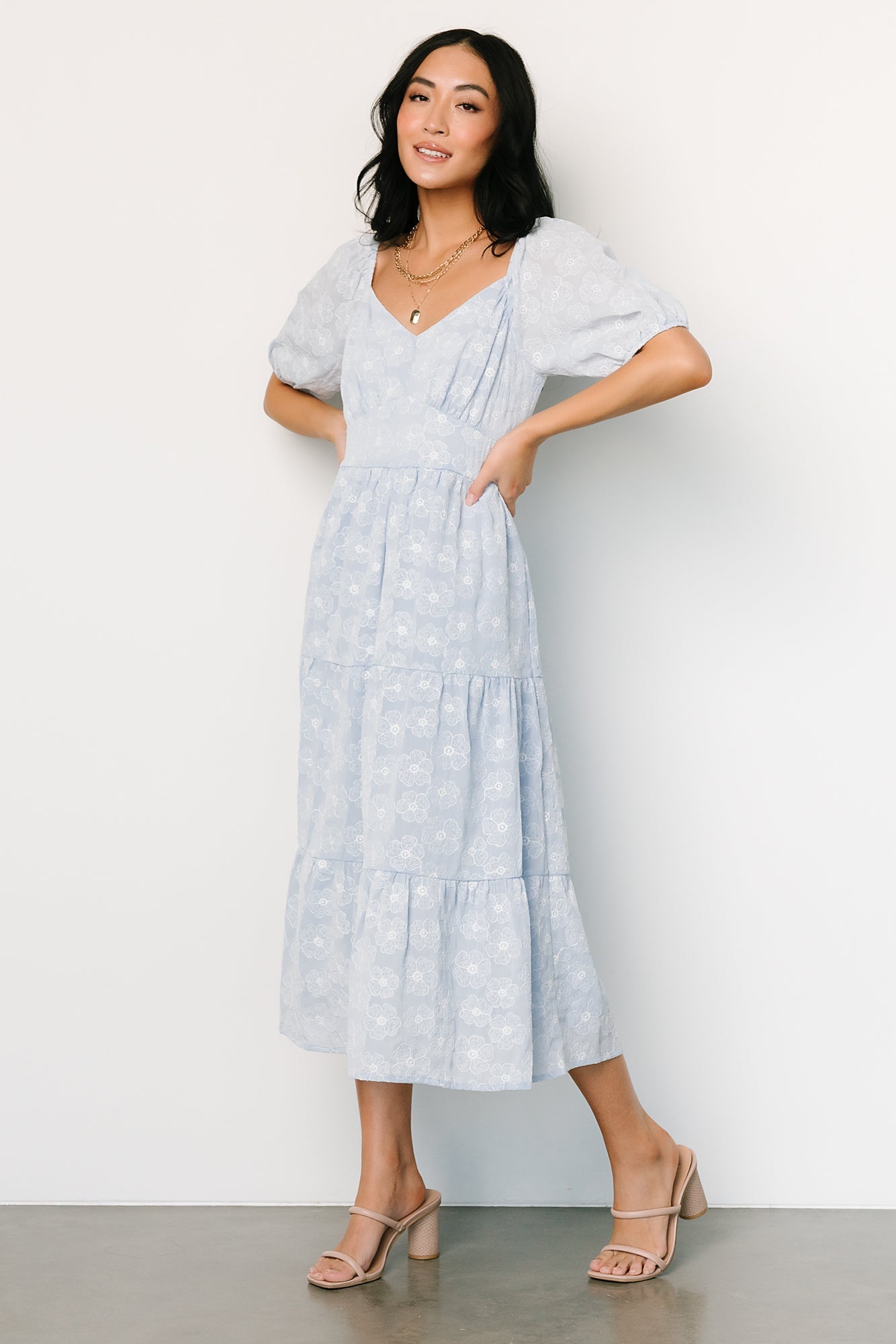 Mildred Embroidered Midi Dress | Light Blue | Baltic Born