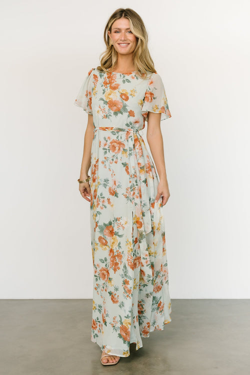 Bari Satin Midi Dress | Natural Floral | Baltic Born