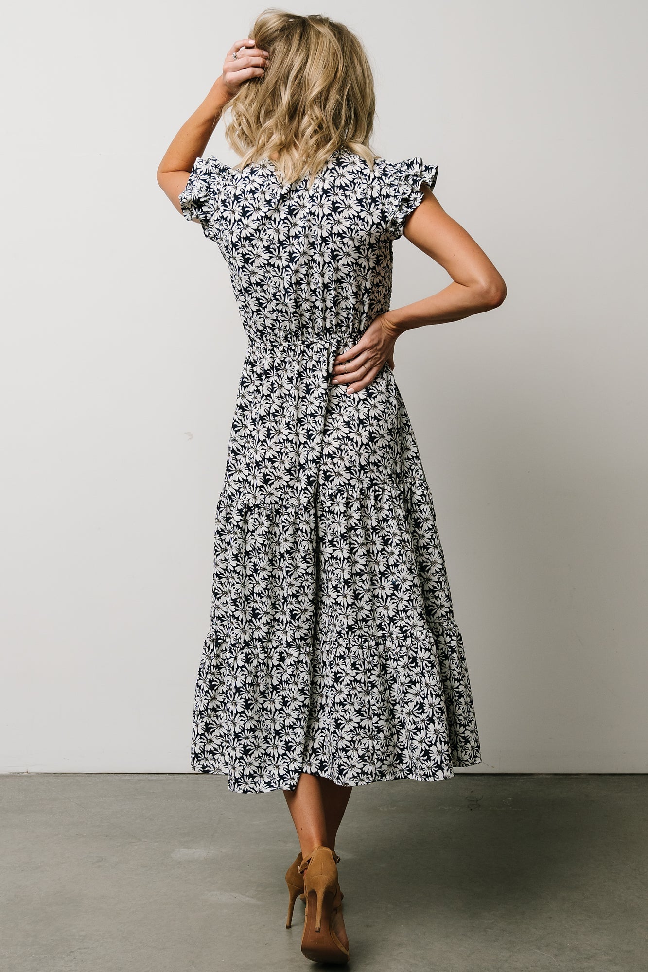 Petal Smocked Midi Dress Navy Floral Baltic Born