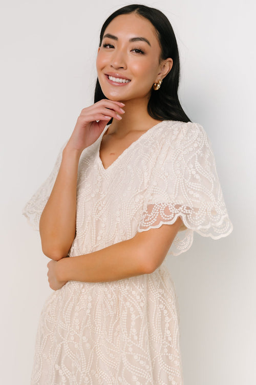 Aspen Smocked Lace Maxi Dress, Off White